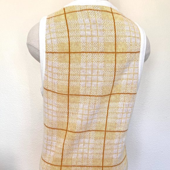 60's Sweater Vest - Yellow & White Plaid- Towne and King LTD - Size Large - Picture 6 of 8
